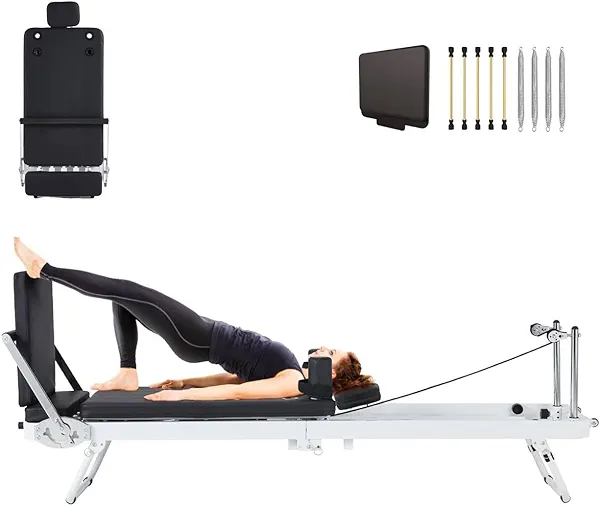 JOMEED Foldable Pilates Reformer Machine Equipment for Home Use and Gym Workout,Compact Pilates Board Up to 400LBS with Dual Resistance- Springs and Cords and Jump Boards