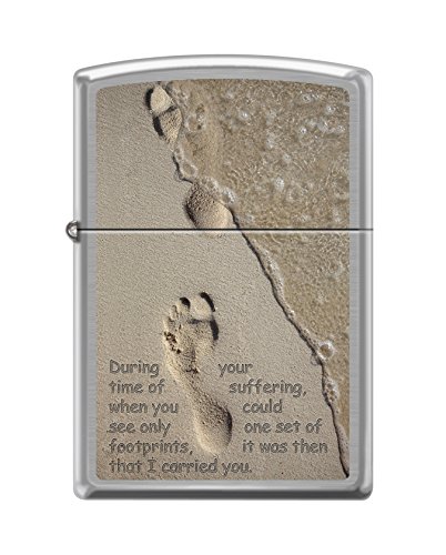 Zippo Footprints Pocket Lighter, Brushed Chrome