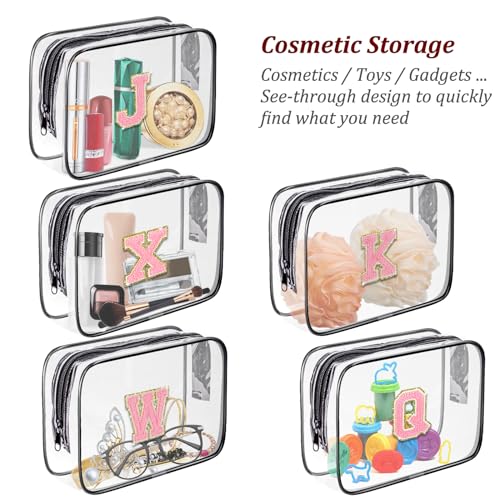 Clear Toiletry Bag,Portable Travel Toiletry Bag,Chenille Letter Cosmetic Bag with Zipper,Waterproof Makeup Bag,Cosmetic Storage Organizer for Women Men,Travel Essentials (Black,M)3
