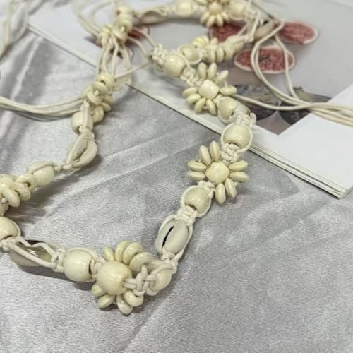 Kokoma Boho Braided Waist Chain Belt Shell Flower Woven Belts with Tassels Bohemian Waist Rope Belt for Dress Jeans for Women4