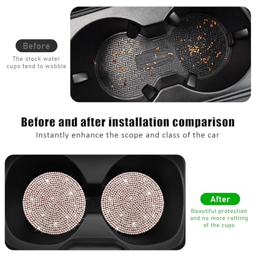 Image of Ziciner 2PCS Bling Car Cup Holder Coaster, 2.73 Inch Anti-Slip Cup Insert Coasters, Crystal Rhinestone Auto Drink Cup Mat, Universal Interior Decor Car Accessories for Women Girls (Golden)