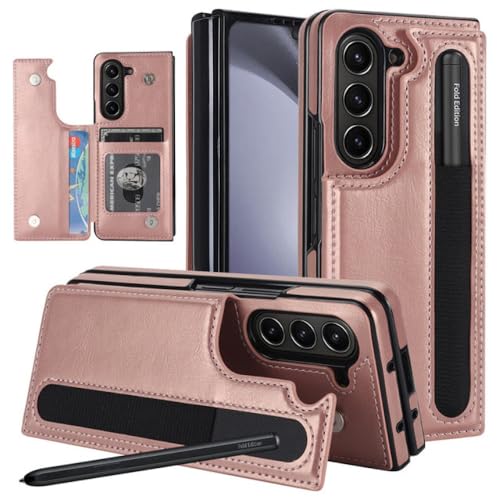 Étui portefeuille cuir Samsung Galaxy Z Fold 5 4 3 clapet or rose