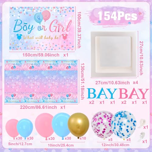 Image of Baby Gender Reveal Party Decorations - Pink Blue Balloon Arch Garland Kits With 4pcs Balloon Boxes, Backdrop and Tablecloths for Baby Shower, Boy or Girl Gender Reveal Party Ideas Supplies