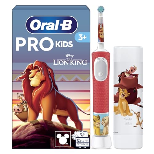 Oral-B Pro Kids König der Löwen Elektrische Zahnbürste für Kinder mit 1 Aufsteckbürste, Weiß/Rot - Kinderzahnbürste Elektrisch ab 3 Jahren, Inkl. Reise-Etui Und 2 Putzmodi für Zahnpflege