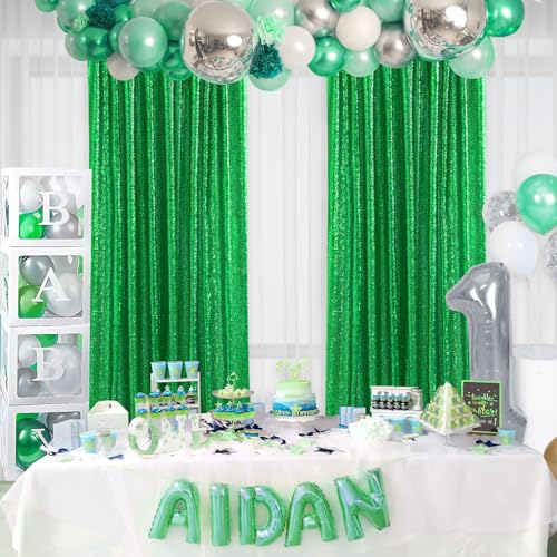 Image of Green Sequin Backdrop Curtains-2 Panels 4FTx8FT Green Backdrop for St Patricks Day, Glitter Party Decorations Background Drapes for Wedding Birthday Anniversary Graduation Photo Booth Decor