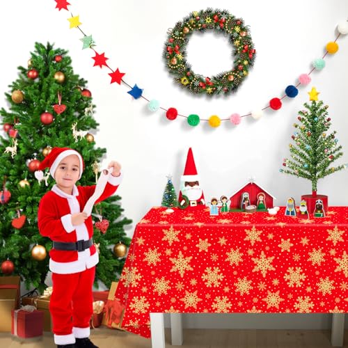 TJYJOY 4 Pack Xmas Tablecloth Christmas Snowflake Table Cloth Golden Snowflake Red Backdrop Table Covers Winter Party Decorations for Winter Christmas Holiday New Year Party Supply 51 x 86 Inch - Image 3