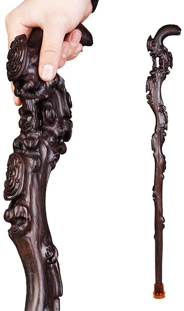 Solid Wood Walking Stick, crutch Wood with Supportive Curved Handle Gift Exquisite Carving Walking Canes as Gifts Walking Sticks for Men and Women Hand Crutches Made of Ebony wood Fashionable Stu
