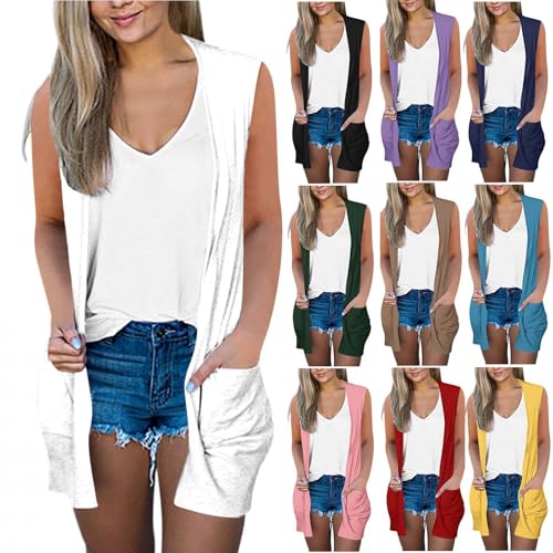 HGps8w Women's 2025 Sleeveless Cardigan Lightweight Loose Summer Open Front Long Casual Duster Vests with Pockets2