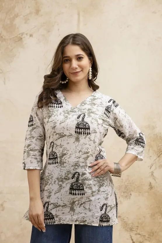 Image of Women's Short Kurti in Multicolor Rayon Cotton Blend | Ladies Ethnic Tunic | Office