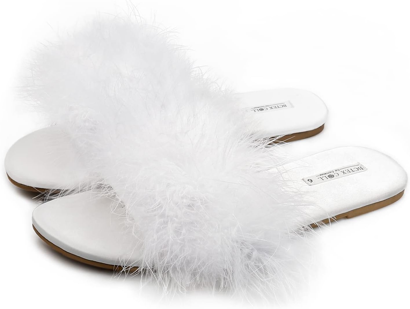 Women's Fuzzy Open Toe Slippers Memory Foam Feather Slides Fluffy Furry Indoor House Sandals