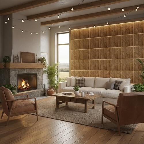 Image of Kayra Decor Wall Panels for Bedroom PVC Fluted Design Beech Wood Color 19.7 inch x 19.7 inch (Pack of 12) - Covers 32.34 Sq. Ft.