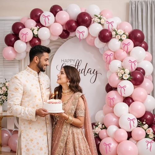 Image of Party Propz Pink & White and Maroon Balloons- 46pcs Balloons for Birthday, Birthday Balloon, Baby Shower, Bachelorette, Anniversary, Birthday Decoration Kit for Girls, Party Decorations Items(Latex)