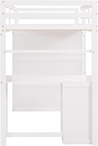 Miniatura 52 de Quarte Cama alta multifuncional, cama alta tamaño matrimonial con escritorio integrado y estantes de almacenamiento, dos cajones y escalera de