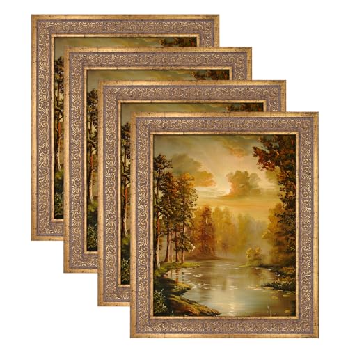 Image of 8x10 Vintage Picture Frames, Antique Frames,Ornate Picture Frames for Wall Decor,4 Pack Gold Frames,Distressed Gold