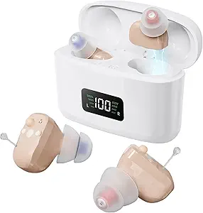 OTC Hearing Aids Rechargeable for Seniors, Hearing Aid Amplifiers Devices with Noise Cancelling, Howling Suppression for Seniors and Adults mild to moderate hearing loss, Auto On/Off, Pair