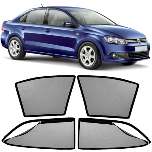 Image of AutoStory Magnetic Car Sunshade for Vento | Front Half Cut for Mirror Visibility + Rear Full Coverage with Zipper | Heavy Heat & UV Protection | Privacy Side Window Curtains Shades
