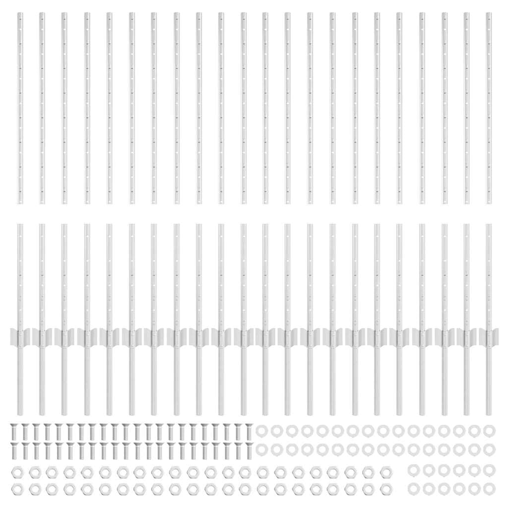 Postes de valla de hormigón de acero con recubrimiento en polvo, 140 cm, color plateado, juego de 22 unidades para jardín, terraza, parcela, soporte resistente a la intemperie para travesaños