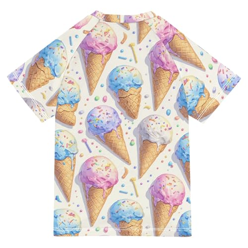 Cute Ice Cream Pattern Kids Bathing Suits Girls Short Sleeves Activees Swimwear Beach Tops 3T2