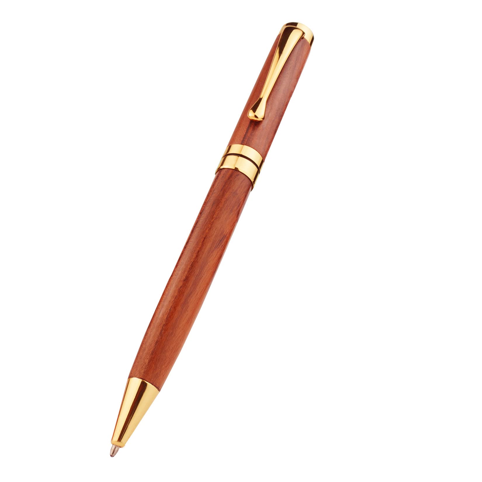 STONEGO Wooden,Capless Twist Retractable Handcrafted Vintage Gift Smooth Writing Signature Pen for Men,Women,School,Office,Executive,Business,Replaceable Refills,Medium Fine Point (1.0mm) (Gold)