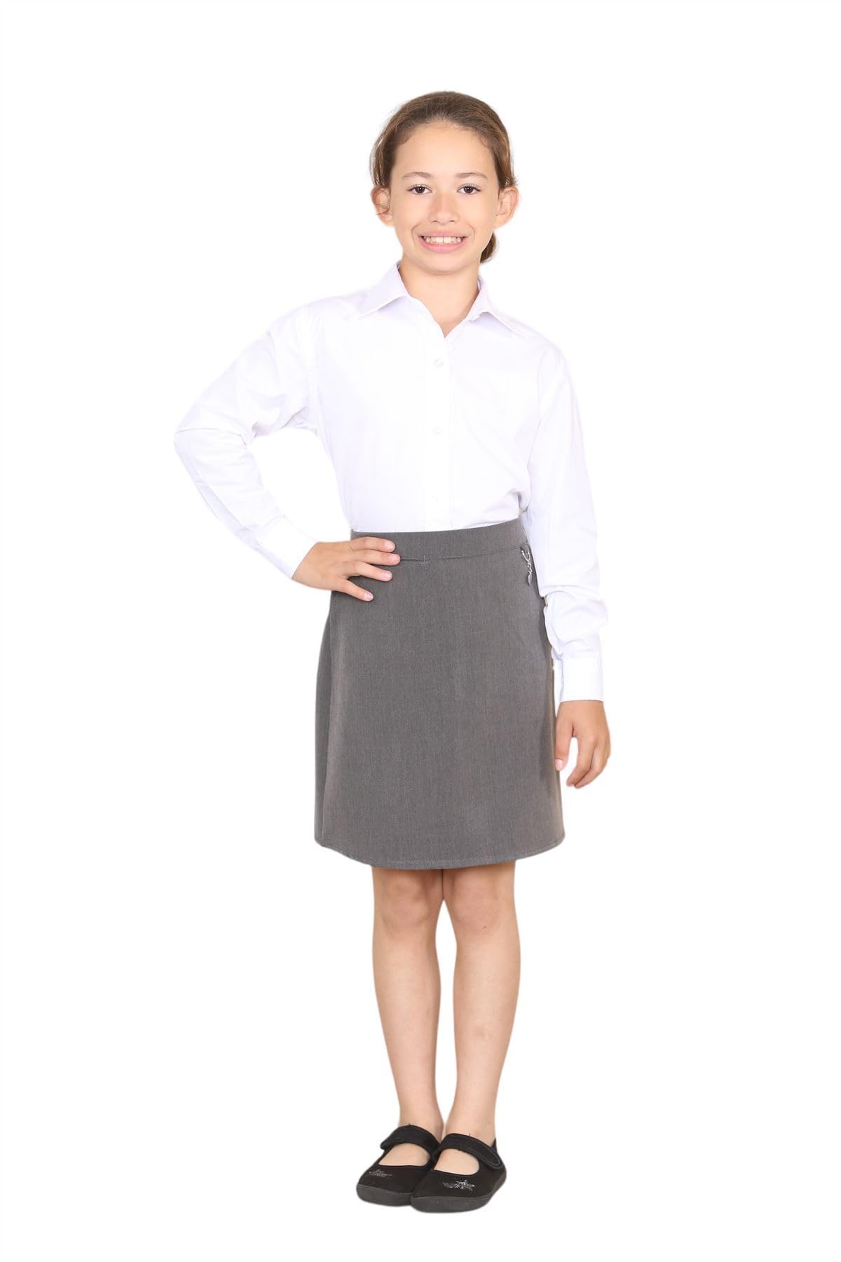 Gonna scolastica per ragazze, tinta unita, elasticizzata sul retro, in lycra con tasca frontale a cuore, comoda gonna estiva per uniforme da ragazza, età 2-16 anni