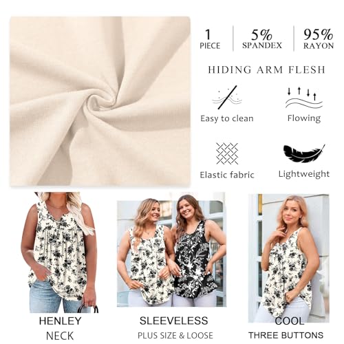 POPYOUNG Womens Summer Tank Tops Sleeveless Loose Fit Henley Button Down Shirts to Wear with Leggings Casual Pleated Blouse4