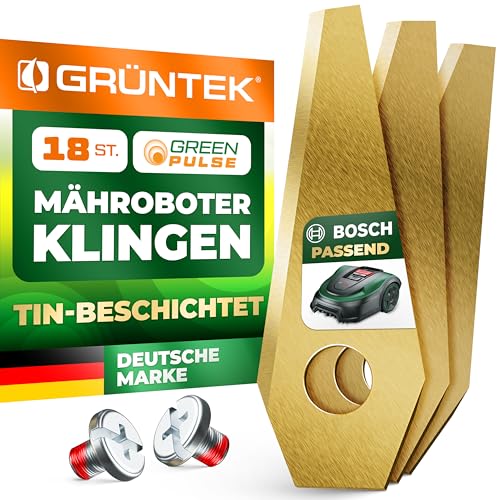 GRÜNTEK Mähroboter Ersatz-Klingen Set 18-tlg, kompatibel mit BOSCH, Edelstahl TiN Beschichtet, hochpräzise, langlebige Ersatzmesser für Roboter Rasenmäher, mit Schrauben