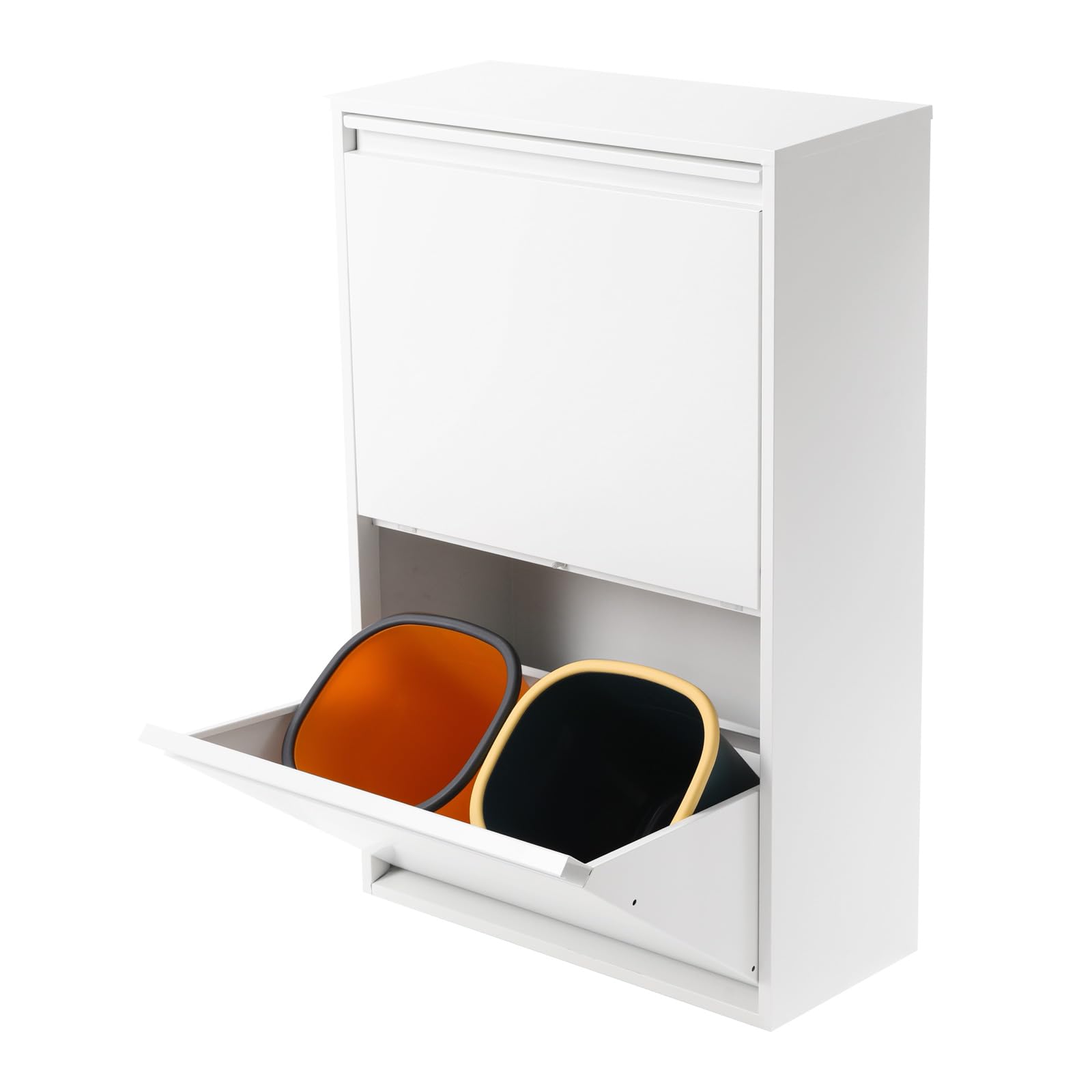 Cubo de basura de cocina con 4 compartimentos, sistema de separación de basura, de acero, con cubo interior extraíble, para montaje en pared, 4 x 15 L, color blanco