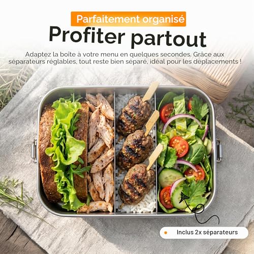 Bento-Box étanche Dimono en inox avec compartiments hermétiques pour le bureau