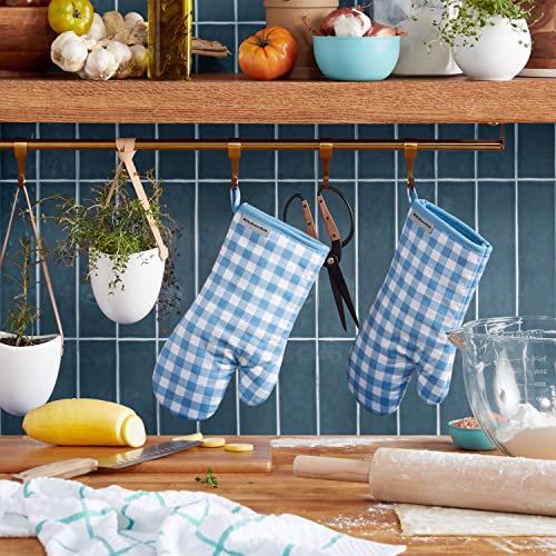 KitchenAid Gingham Oven Mitt 2-Pack Set, Blue Velvet, 7"x13" - image 2