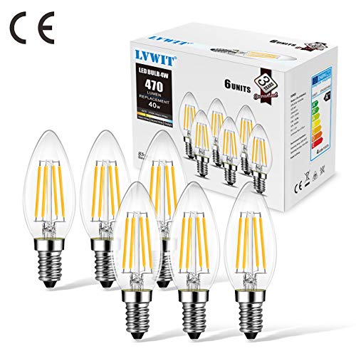 6er Pack E14 Kerze LED Lampe für Kronleuchter, E14 Glühfaden Retrofit Classic, 4W 470 Lumen ersetzt 40 Watt, 2700K Warmweiß… – Ansicht 6