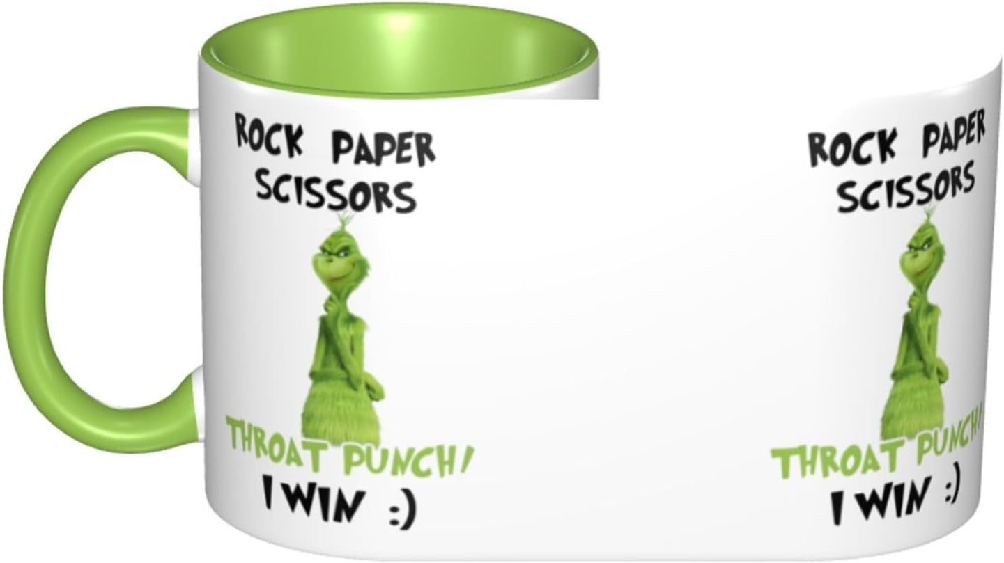 Funny Mug Rock Paper Scissors Throat Punch I Win Coffee Mug Gift Coffee Mug Internal And Handle Green 11Oz Mug - Image 3