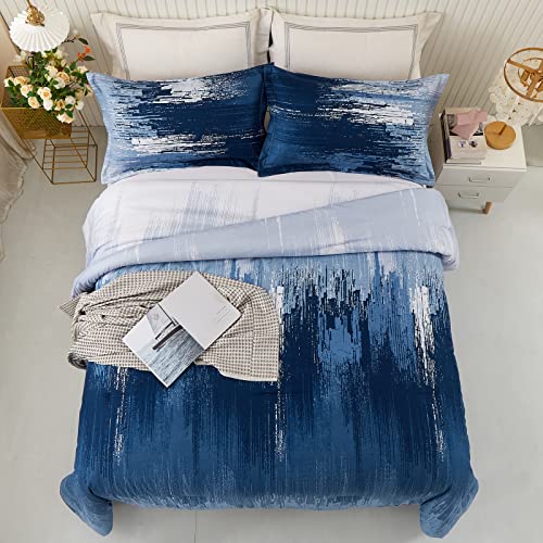 Dinjoy Ombre Blue Comforter Set King Size Colorful Gradient Blue Grey Boho Bedding Set For Men Women Soft Microfiber Bohemian Comforter Bed Set 3 Pieces (1 Comforter, 2 Pillowcases) All Season #TOP8