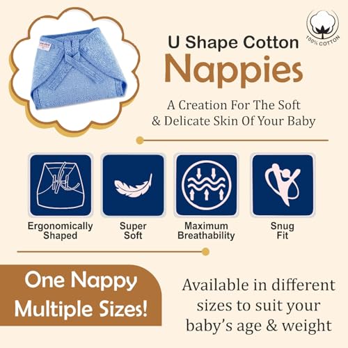 Image of Tie up Nappy For Babies, Reusable, Washable Soft Muslin Cotton Nappy /Langot for New Born Baby | Gentle on Baby Skin | Helps in Potty Training | 0-1 months | Pack of 10 | Printed