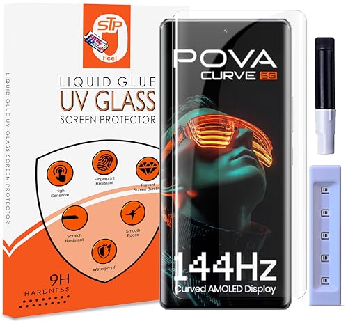 Image of UV Premium Tempered Glass Screen Protector Guard Compatible For Tecno Pova Curve 5G (6.78 Inch, Pack of 1) Full Adhesive UV Curved Case Friendly HD Clarity with easy installation kit