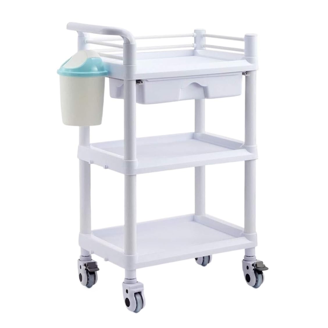 asdchZen 3 Tier Beauty Salon Trolley With Movable Storage Cart And Handles Hairdressing Trolley On Wheels With Drawer Rolling Laboratory Equipment Carts,White-With Drawer,White,With drawer