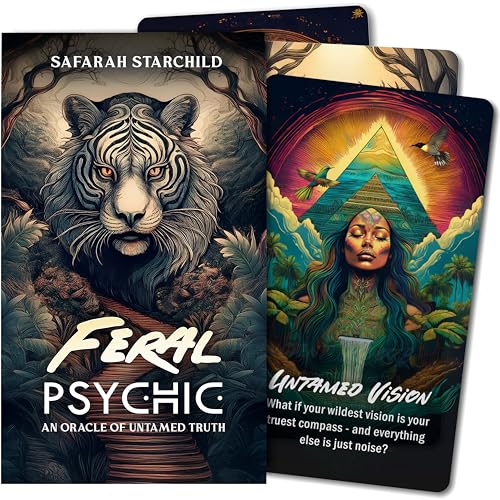 Feral Psychic: An Oracle of Untamed Truth by Safarah Starchild - Shadow Work and Self-Discovery Deck for Healing & Transformation - 60 Tarot Sized Cards with Keywords and Meanings on Them