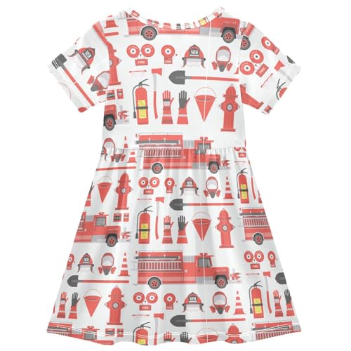 Aflyko Girls Short Sleeve Dress Fire Truck Red Equipment Toddler Everyday Dresses2