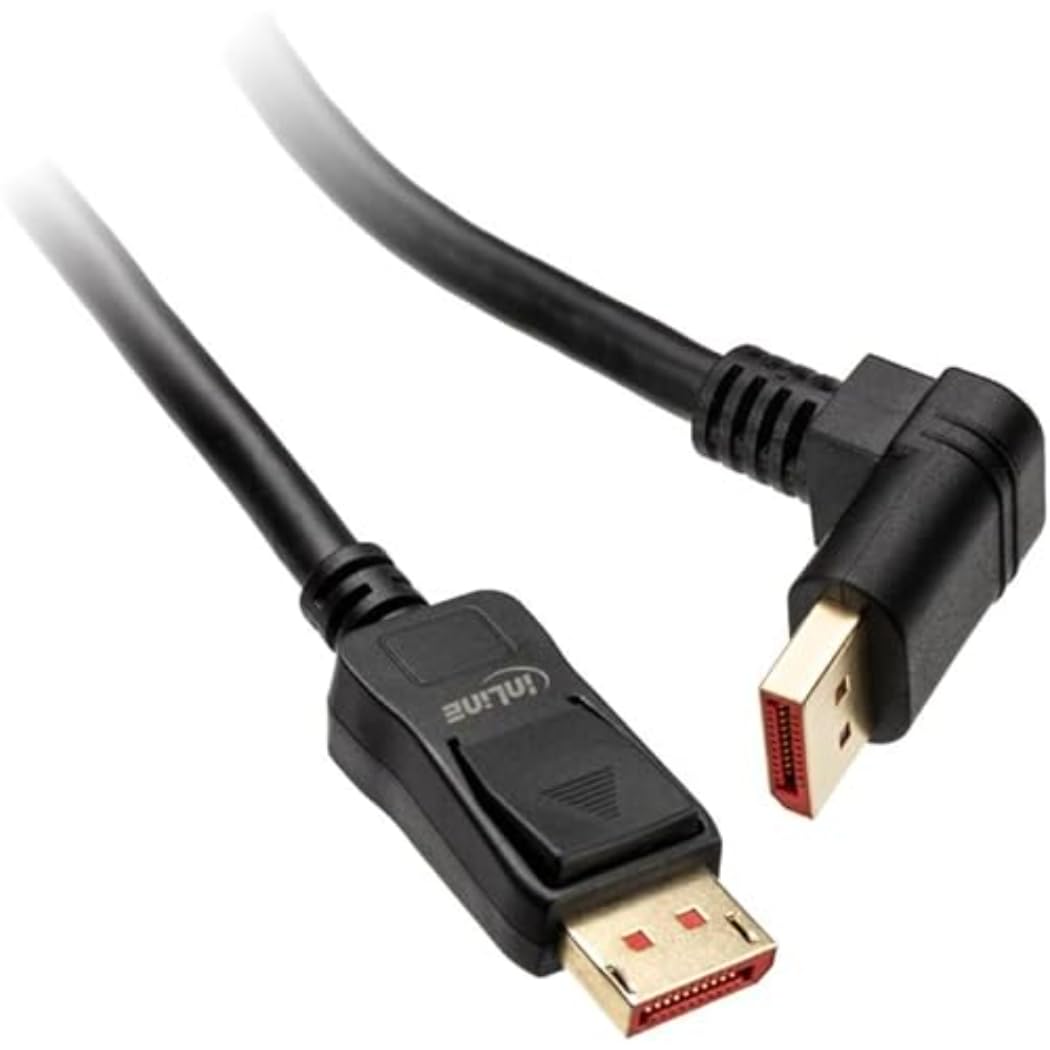 Кабель InLine® DisplayPort 1.4, 8K4K, с угловым креплением вниз, черно-золотой, 3 м