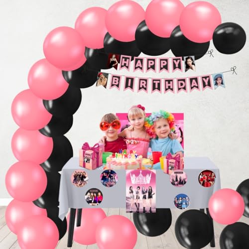 Image of PRETTY UR PARTY BlackPink Party Decorations Kit-80 pcs Include Bunting, Poster, Balloons, Thank You, Centerpiece, Danglers Caps, Party Supplies, K-Pop Birthday Decor, DIY Bday Decoration for Kids