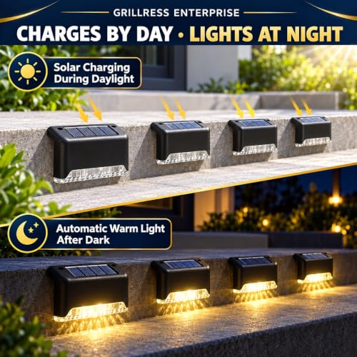 Image of Solar-Powered Deck Lights Outdoor, Waterproof LED Step and Stair Lights with Wide-Angle Illumination, Rechargeable Lighting for Fence, Railing, Patio and Garden (Pack of 10)