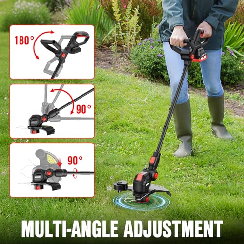 Image of EWORK 20V 12'' Weed Wacker Cordless with Auto Line Feed, 2 in 1 String Trimmer and Edger, Electric Weed Eater Includes 2 Batteries & 6 Spool Lines, Battery Powered Grass Trimmer for Garden, Lawn