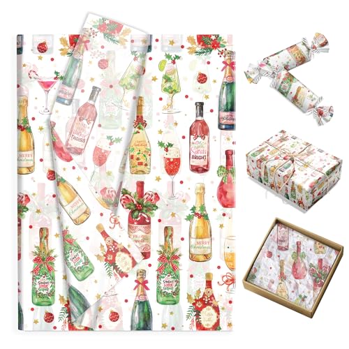 クリスマスボトル用薄葉紙 100枚、キャラクター柄ギフトキャンディ包装紙、手作りアート誕生日・祝祭包装紙、サイズ：13.8 x 19.7インチ