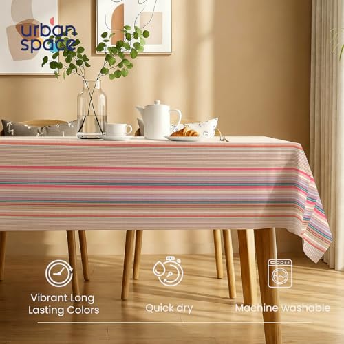 Image of Urban Space Table Cover for Dining 6 Seater, Water, Dust and Stain Resistant Dining Table Cloth for 6 Seater, Anti Skid Cover Cloth for Center Table, Home Decor (Coral Streak Cream- 52 inchx92 inch)