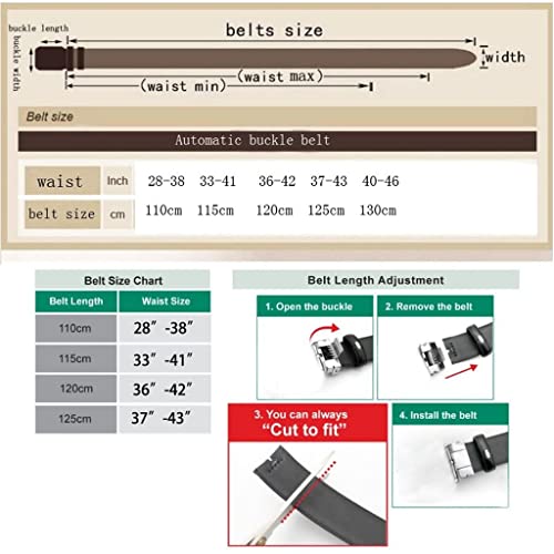 Cinturón de Cuero con trinquete y Hebilla Deslizante automática para Hombre (Color: C, Talla: 110 cm) (B 125 cm)