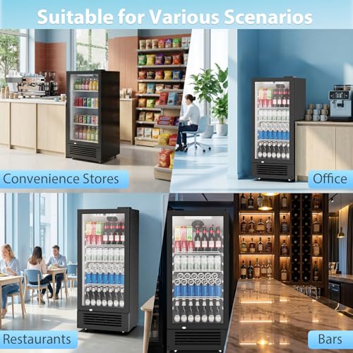 Image of COWSAR 6 Cu.Ft. Beverage Refrigerator, Refrigerator Display with Double-Tempered Glass Door Glass Door Fridge w /Adjustable Shelves for Bar Restaurant Office,ETL Listed