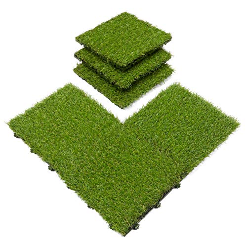 Waterproof Outdoor Turf Grass For Pets Indoor/Outdoor 1X1 Artificial Grass Tile Set For Backyard, Patio, Garage, 1' X 1', Green #TOP5