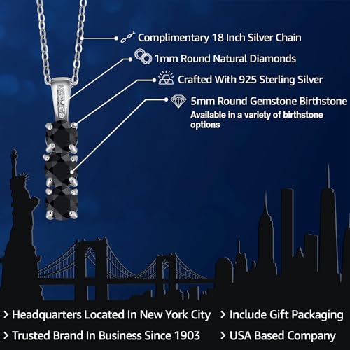 Gem Stone King Diamond and 3 Gemstone Birthstone Pendant Necklaces For Women | 925 Sterling Silver | Three Stone Pendant Necklace | Round 5MM | With 18 Inch Silver Chain2