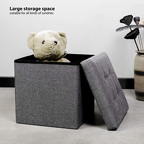 Storage Ottoman Cube, Toy Chest Folding Footrest Stool Seat Linen Grey