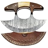 SHARDBLADE Alaskan Ulu Knife with Sheath, Handmade Forged 6' Damascus Steel Pizza Cutter Rocker...