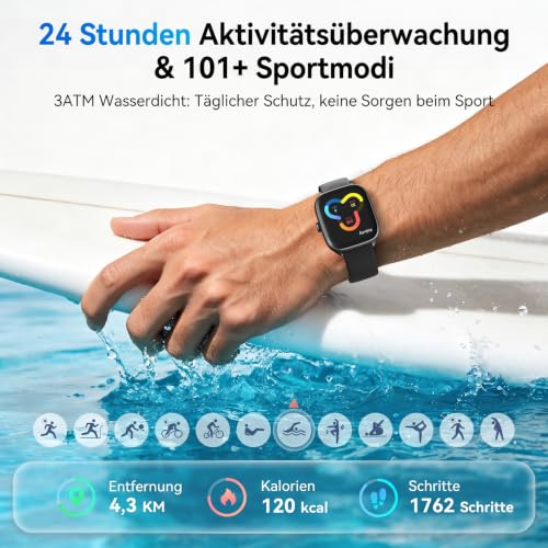 Smartwatch Damen Herren 1,75" AMOLED Fitnessuhr mit Bluetooth Telefonie, 24/7 Herzfrequenz Stress Schlafmonitor… – Ansicht 4